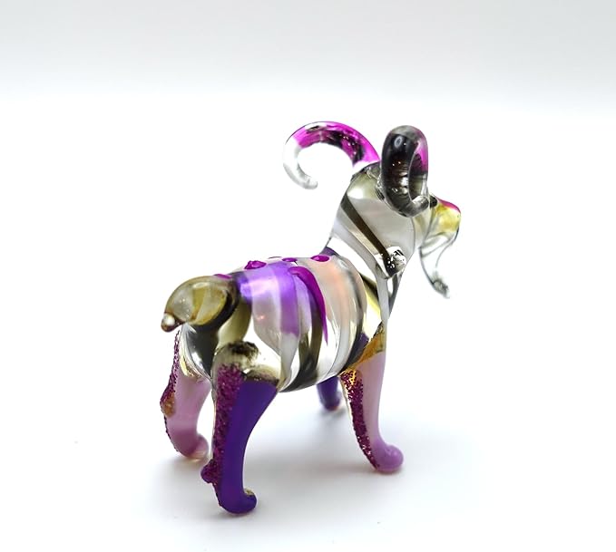 Goat Tiny Figurines Hand Blown Glass Art Animals Collectible Gift Home Décor (Marble Purple)