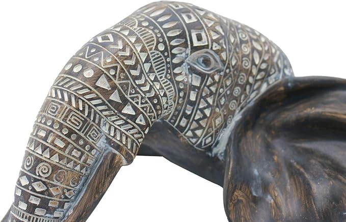 OTARTU African Elephant Wall Bust Sculpture 11" Tall Carved Noble Elephant Head Hanging Wall Decor Art Wooden Color