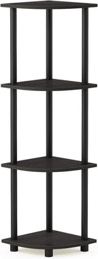 Furinno TURN-N-TUBE Corner Shelf, 4-Tier Corner Bookshelf, Display Storage Shelves with Open Shelves, for Organization and Storage, Living Room, Home Office, Garage, Espresso