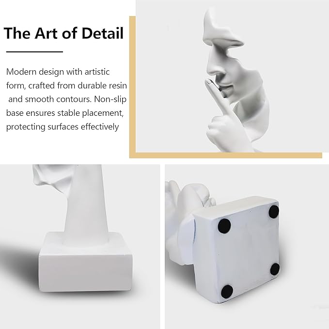 aboxoo Large Size 3 Pcs Thinker Statue, Silence is Gold, See No Evil Hear No Evil Speak No Evil Statues, Modern Resin Sculptures Decor for Living Room Home, Office, Study (White)