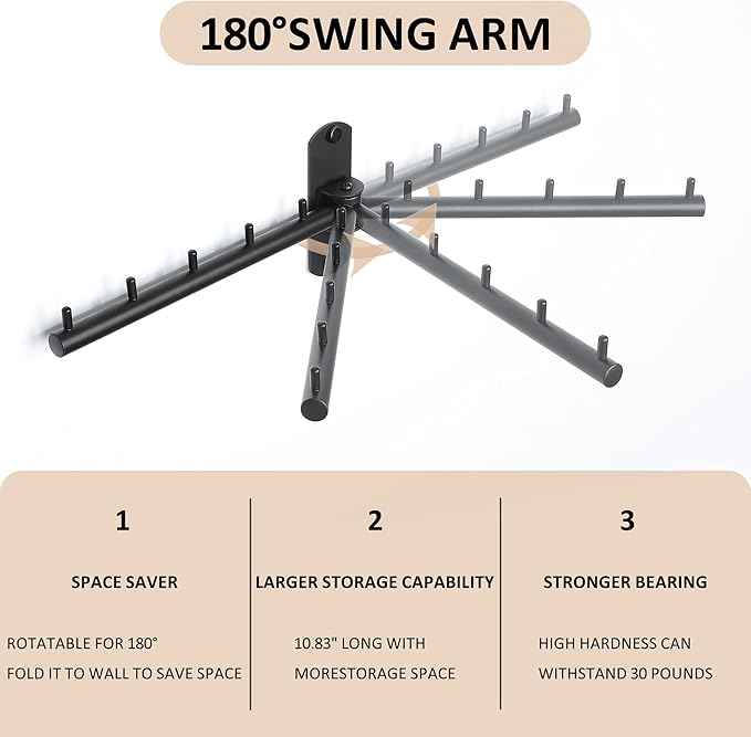Swing Clothes Hanger Rack, Garment Racks Folding Clothes Bar Wall Mounted, 180°Rotation Laundry Drying Rack 304 Stainless Steel Space Saving for Laundry Room Bedroom Balcony, 9.45" Long