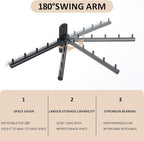 Swing Clothes Hanger Rack, Garment Racks Folding Clothes Bar Wall Mounted, 180°Rotation Laundry Drying Rack 304 Stainless Steel Space Saving for Laundry Room Bedroom Balcony, 9.45" Long