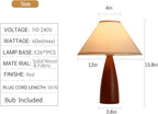 Bedside Table Lamp for Bedroom, Mid-Century Modern Plug in Fabric Shade & Solid Wood Base Desk Lamp, Plug & Play Red Wood Nightstand Lamp for Living Room 【Bulb Included】