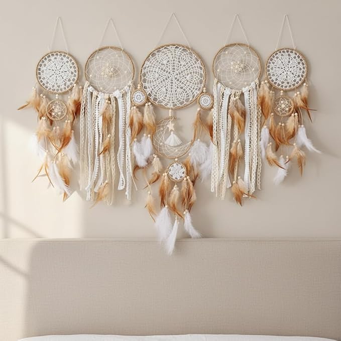 Dream Catchers Boho Wall Decor Moon and Sun Feather Handmade Traditional Dream Catcher Wall Hanging Decor for Kids Bedroom Adult Living Room Home Bohemian Decorations (Camels Set)