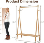 Solid Wood Clothing Rack, Rolling Clothes Rack for Hanging Clothes, Garment Rack with Shelves Load 350 Lbs, Portable Closet Organizer on Wheels for Hanging Clothes (Natural)