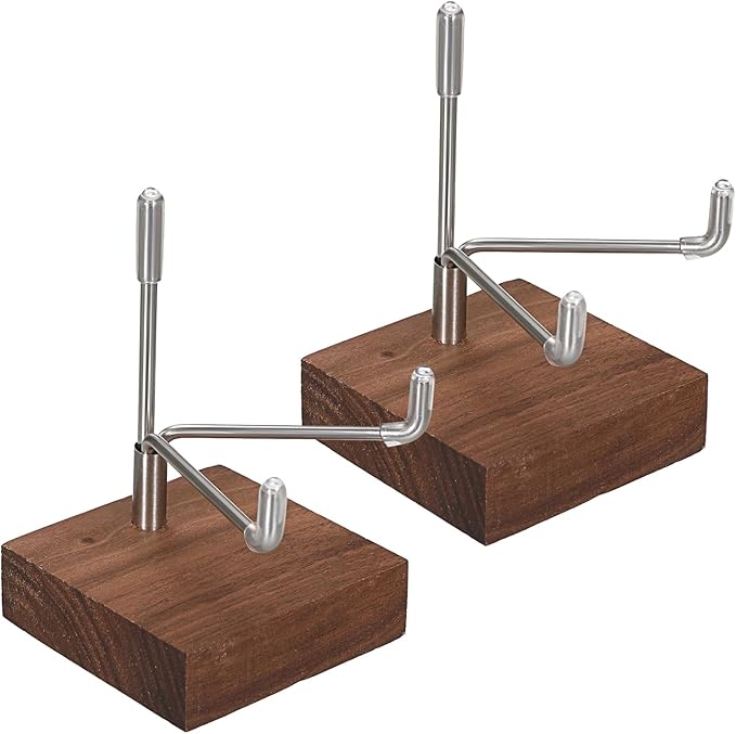 Hipiwe 2 Pack Crystal Display Stand with Wood Base, Adjustable Metal Arms Display Stand Easel for Displaying Geodes Rock Mineral Agate Coral Seashell,Small,2 x 2 x 2.9 Inches