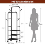 Furologee Clothing Racks for Hanging Clothes, Portable Rolling Garment Rack, Sturdy Metal Freestanding Clothes Rack with Wheels, Double Rods Wardrobe Racks for Bedroom Laundry Living Room
