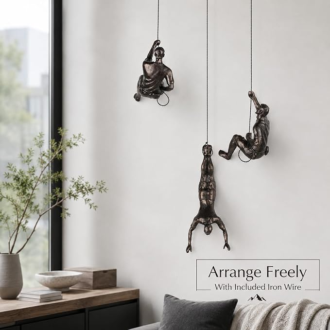Large Set of 3 Climbing Men Wall Art Decor Sculpture,Nordic Modern Simplicity Decorative Wall Art, Climbing Man Sculptures,Home & Office Climber Gifts
