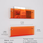 Acrylic Magazine Holder, 2 Pack Hanging Bookshelf Magazine Rack, Wall Mounted Floating Brochure Display for Waiting Room, Office, Home (Orange, 17 Inch)