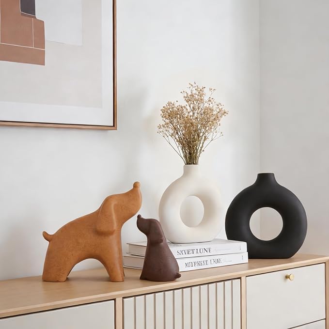 Querro Modern Ceramic Vase Set of 3 - Minimalist Matte Decorative Flower Vases for Modern Farmhouse Home Decor | Small Aesthetic Vases for Living Room Shelf, Table Centerpiece, Mantle, Office Decor