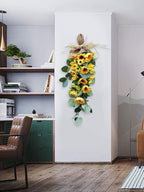 Artificial Sunflower Teardrop Swag, Spring Sunflower Swag, Summer Teardrop Wreath, Sunflower Flowers Wall Hanging, Artificial Eucalyptus Teardrop Swag for Front Door Home Party Wedding Decor(#1)