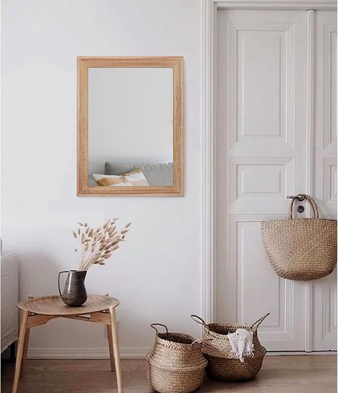 AAZZKANG Rustic Mirrors for Wall Rectangle Wooden Frame Hanging Mirror for Bedroom Bathroom Living Room Entryway Large 20"x16"