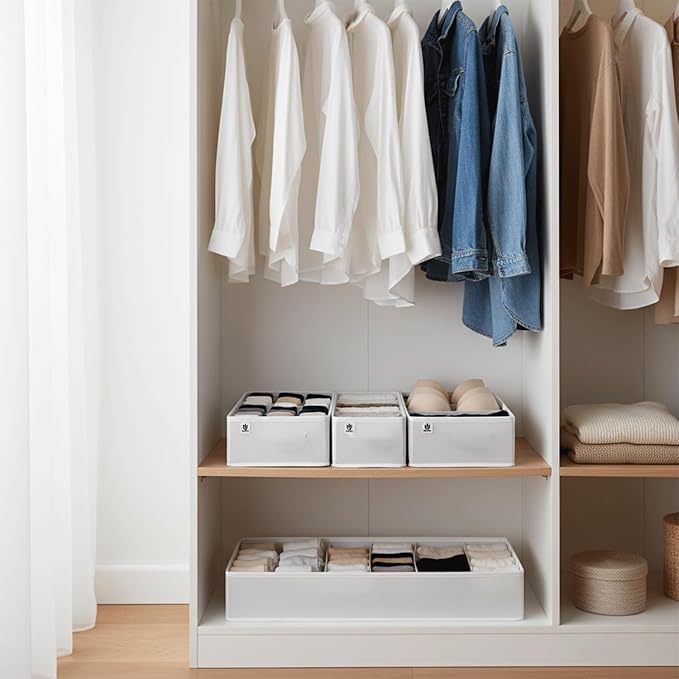 Drawer Organizer Clothes -3 Pcs T shirt Organizer Multipurpose Dresser Drawer Organizer for Adults & Kids, Closet Foldable 12 Cells per Organizer - Closet Organizers & Storage, Shirt Folder - White
