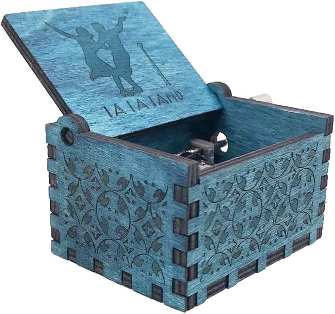 Lalaland Music Box Hand Crank Musical Box Carved Wooden,Play The Theme Song of Lalaland,Blue