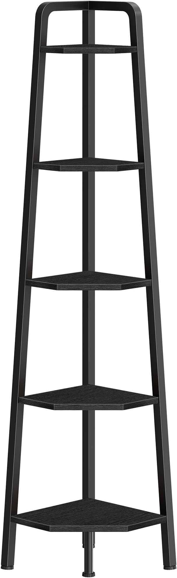 CHOEZON Corner Shelf, 5-Tier Ladder Corner Shelf, Ladder Bookshelf, 59.6" Tall Vertical Display Stand, Metal Frame Bookshelf, for Living Room, Bedroom, Kitchen, Black TCJ20BB
