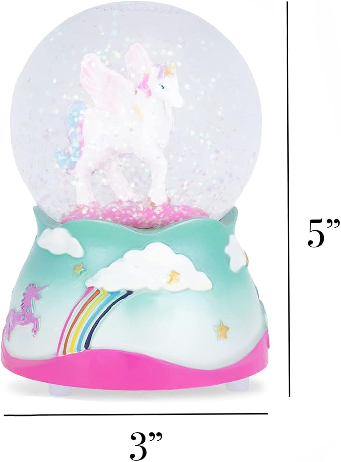 Elanze Designs Flying Rainbow Unicorn 80MM Sturdy Wind Up Musical Glitter Water Snow Globe Tabletop Dresser Nightstand Figurine Decoration Plays Tune The Unicorn