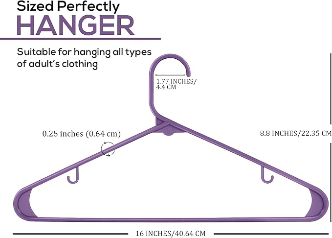 Utopia Home Plastic Hangers 50 Pack - Clothes Hanger with Hooks - Durable & Space Saving Coat Hanger - Heavy Duty Purple Hangers - Skirt Hangers