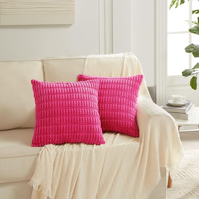 Fancy Homi 4 Packs Decorative Throw Pillow Covers for Living Room Couch Bed, Modern Farmhouse Boho Home Décor Accent Cushion Case, 20" x 20", Hot Pink