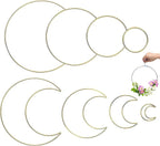 8Pcs Gold Macrame Dream Catcher Rings Metal Hoops DIY Floral Macrame Hoop for Wall Hanging Crafts 4 Size Wreath Ring for Wedding Wreath Decor (Circle and Moon)