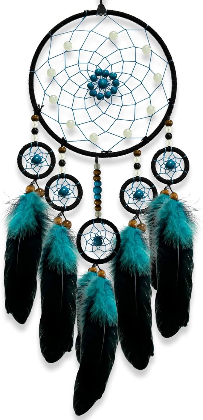 Dream Catcher for Boys Blue Glow in the Dark Dreamcatcher Wall Decor Handmade Feather Hanging Craft Gift