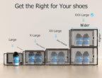 Kuject XXX-Large Shoe Storage Boxes Organizers Clear Plastic Stackable 12 Pack, Shoe Rack & Holder Substitute, Sneaker Containers, Toy Storage Organizer Bins for,Closet, Under Bed, Black(No Fold Line)