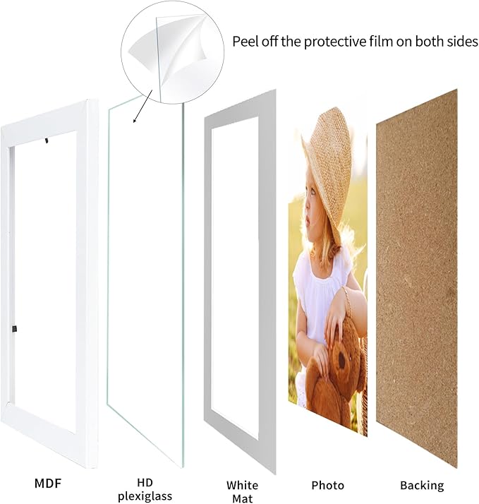 Lyeasw White 8x10 Picture Frame Set of 15, Display Pictures 8x10 with Mat or 9x11 without Mat, Multi Photo Frames for Wall Mounting or Tabletop Display