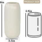 Ceramic Vase for Flowers – Modern Small Ribbed Textured Flower Vase for Home Decor, Pampas Grass, Decorative, Farmhouse, Coffee Table, Kitchen Centerpieces, Bookshelf and Home Living (Beige)