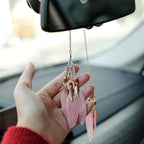 Mini Dream Catcher Car Interior Rearview Mirror Hanging Decor Nature Feather Small Boho Car Charms Pendant Accessories (New Pink)