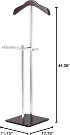 MyGift Brown Wood and Metal Valet and Suit Stand, Executive Men's Garment Organizer Rack Coat and Pants Hanger