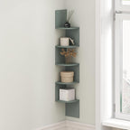 Furinno Rossi Floating Book Shelves for Wall, 5-Tier Zigzag Corner Shelf Wall Mounted, Radial Corner Floating Shelf, for Living Room, Bedroom, Bathroom, Home Office, Sage Green