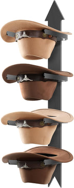 Cowboy Hat Rack, Cowboy Hat Holder Wall Mount Holds up to 4 Hats, Wooden Western Rustic Metal Cow boy Hat Hanger with Arrow Sign Board, Hat Rack for Western Hats, Fedora, Sun Hats (Black-1 Pack)