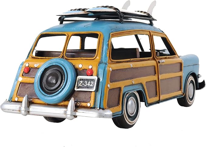 HomeRoots 6" Blue and Yellow Metal Hand Painted Decorative Car