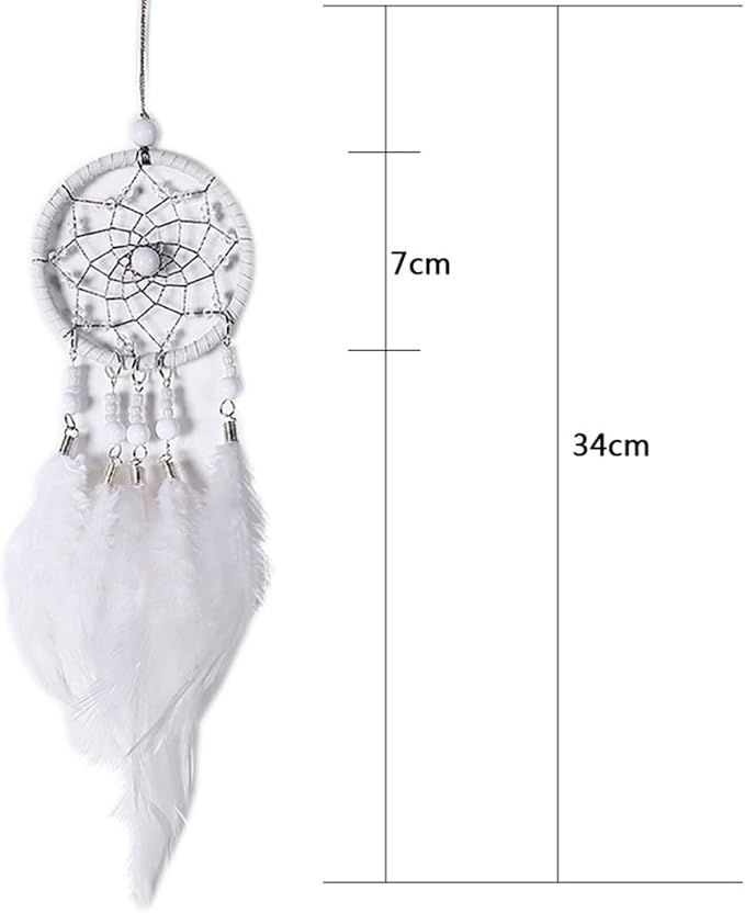 Feather Dream Catcher Pendant, Small Car Charm for Wall & Bedroom Hanging Decorations (White)