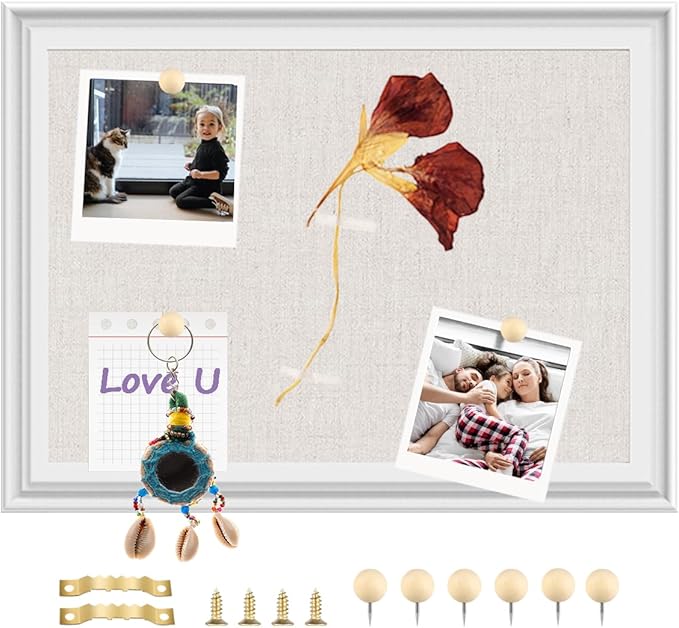 Linen Bulletin Board, Cork Board for Walls, Fabric Bulletin Board, Small 13"x17" Pin Board for Office Home Kitchen Decorative, Vision Board