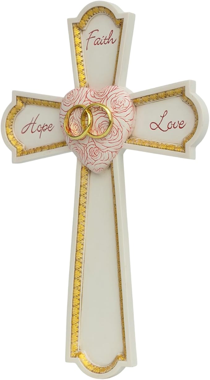 Grace4Joy Wedding Wall Cross, 10 Inches Marriage Prayer Cross Decor Vow Renewal Gifts, Hand Painted Faith Hope Love Wall Decor Religious Wedding Gifts for Couples
