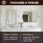ANDY STAR 24"x36" Black Bathroom Mirror, Rectangle Scalloped Wall Mirror in Stainless Steel Metal Frame, Modern Matte Black Finish with Curved Edge Design, Wall-Mount Vertically or Horizontally
