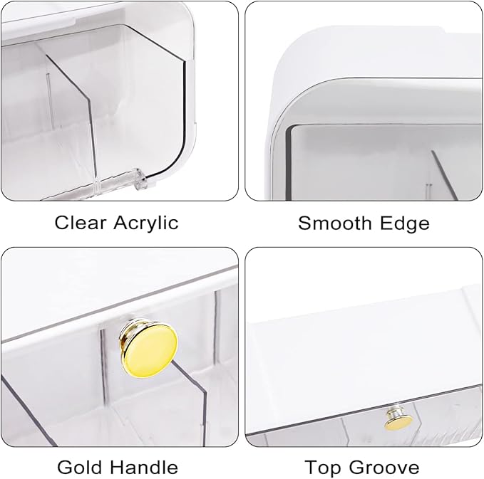 Socks Underwear Drawer Organizer, 5 Cell Compartments Acrylic Wall Mount Storage Boxes, Self-Adhesive Switchable Drawer Organizer for Socks, Lingerie, Ties, Cosmetic, Kitchen Spice(White)