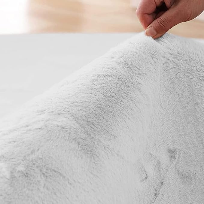 Washable Area Rugs 5x8 Rugs for Living Room Silver Grey Faux Rabbit Fur Rug for Bedroom Faux Sheepskin Rug Teen Room Home Décor