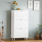 Shoe Cabinet Storage,Modern Freestanding Organizer with 3 Flip Drawers,Narrow Shoe Rack Cabinet for Entryway,White