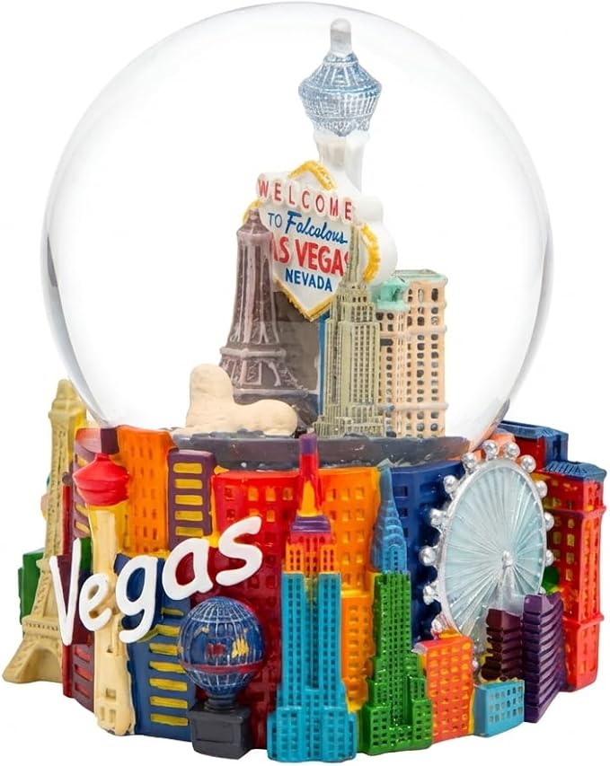 Las Vegas Snow Globe 3.5 Inch Welcome Sign Souvenir with Eiffel Tower Replica and Strip Skyline Resin Base