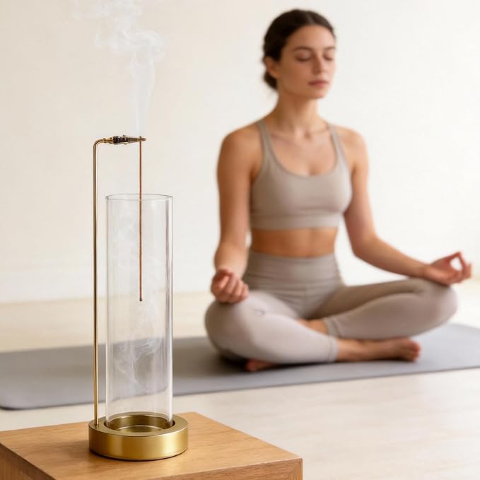 Incense Holder for Sticks, Anti-Ash Flying Incense Burner with 30 Incense Sticks, Detachable Glass Ash Catcher (Stainless Steel, Gold)