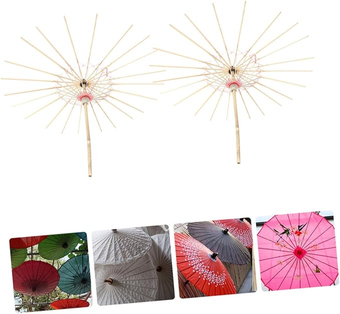 Cabilock Handmade Wooden Umbrella Frame Oil Paper Umbrella Stand Decorative Rack for Home Party Stage Diy Project Random Color