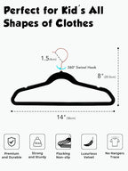 Smartor Kids Velvet Hangers 50 Pack, 14 Inch Premium Non Slip Kids Felt Hangers for Closet, Space Saving Toddler Clothes Hanger for Youth's Childrens' Clothes (Rose Gold Hook)- Black