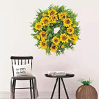 20 Inch Spring Sunflower Wreath for Front Door - Artificial Yellow Floral Front Door Decor with Sunflowers and Green Leaves, Cheerful Farmhouse Porch Indoor Outdoor for All Seasons Decor