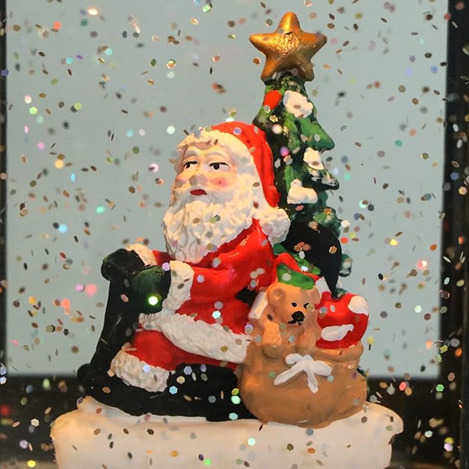 Music Snow Globe Train Lantern with Music and Timer, Battery Operated and USB Cable Santa Lighted Snow Globe Spinning Water Glitter (Bronze, USB Included)