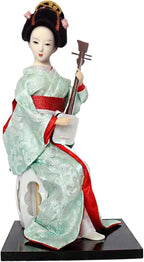 12inch Japanese Geisha Ethnic Japanese Geisha Dolls Oriental Ancient Kabuki Girl Statue Kimono Dolls for Tabletop Home Decor, Red and Light Green