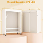 P6C Plus Rolling Clothes Rack with Cover, Covered Clothing Rack Heavy Duty, Portable Closet for Hanging Clothes, Garment Rack on Wheels, White Closet Rack with White Cover, Max Load 375LBS