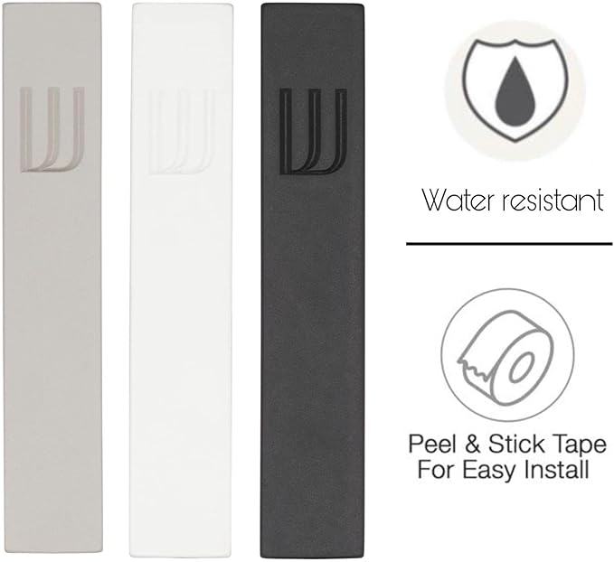 A&S Mezuzot Modern Concrete Mezuzah Case with Scroll, Easy Peel and Stick Mezuza (Black+ Engraved Shin, 11 Inches)
