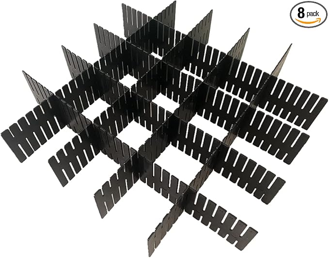 8pcs DIY Plastic Drawer Organizer Adjustable Drawer Dividers for Home Tidy Closet, Socks, Underwear, Office School Supplies, Kitchen Utensil Tools (Black)