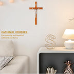Leinuosen 4 Set Handmade Crucifix Wall Cross and Wooden Rosary Beads Jesus Cross Hanging Wood Rosary for Home Wall Pectoral Pendant Necklace Gifts Decor 7.87 Inch